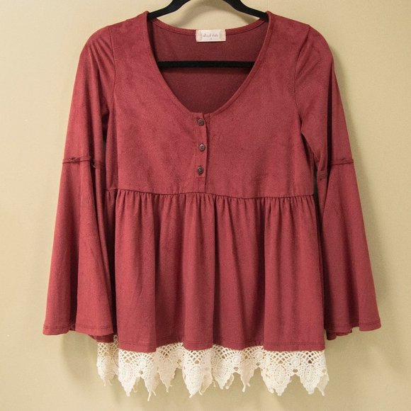 Altar'd State Tops - Altar'd State Faux Suede Bell Sleeve Babydoll Top